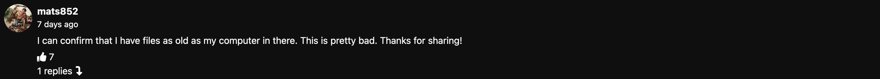 Youtube comment stating all files were stored by CUPS